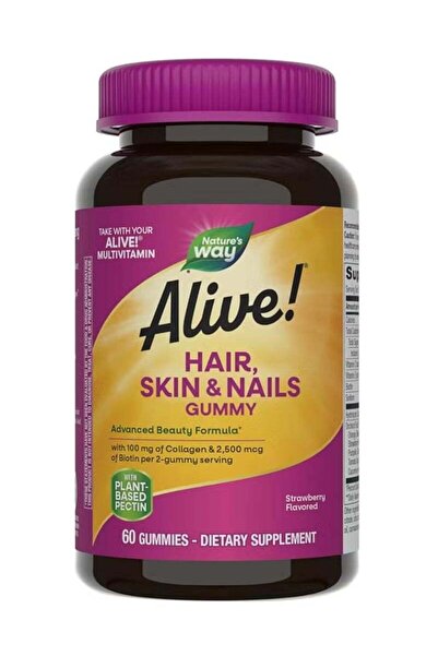 Alive Strawberry Flavor Hair and Nail Chewable Tablets - 60 Tablets