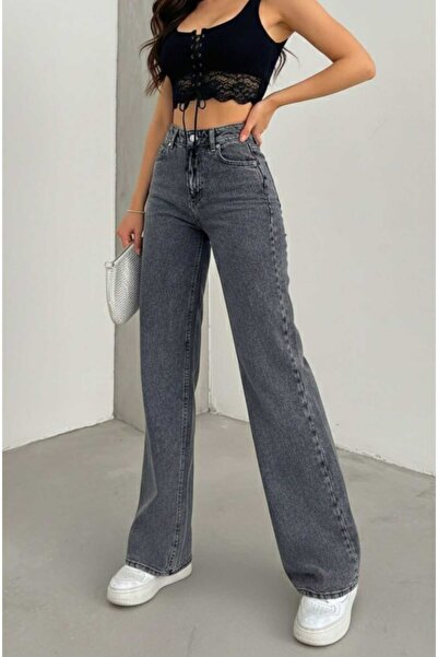 NFTY Robery Smoked Power Lycra Super High Waist Loose Jeans Palazzo Women's T...
