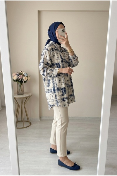 Kirazca Butik Kadın Rahat Kalıp Desenli Tesettür Tunik