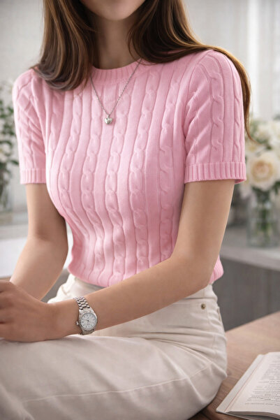 pepule Women's Ribbed Knitwear T-Shirt Short Sleeve Slim Fit Soft Textured