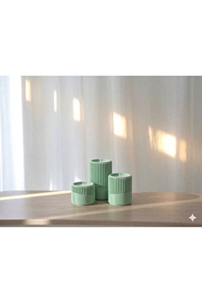Helis Craft Modern Çift Dokulu 3'lü Mumluk Seti - 3 Adet Standart Tealight Mu...