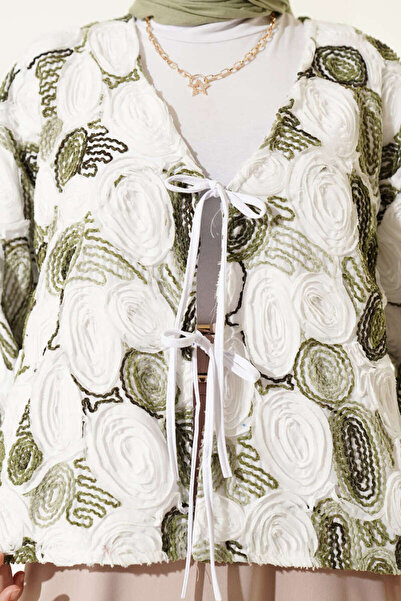 Lavanta Tekstil Embossed Embroidered Lace-Up Kimono