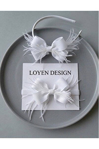Loyen Design Beyaz Anne Fiyonk Tüylü Taç & Bebek Bandanası Seti – Lohusa Anne...