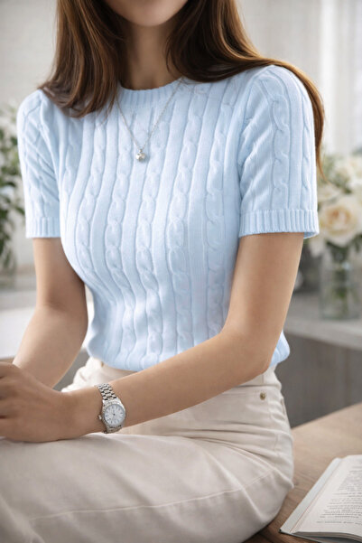 pepule Γυναικείο πλεκτό μπλουζάκι με κοντό μανίκι, στενή εφαρμογή, μαλακή υφή