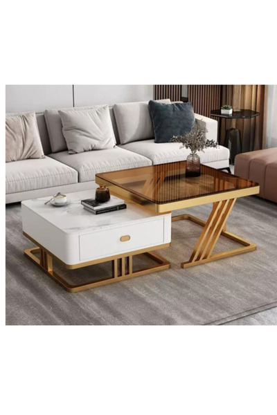 LAOBAN طاولات قهوة عصرية متداخلة (طقم من قطعتين) (70 سم × 70 سم × 45 سم) (60 ...