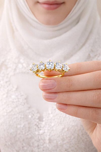 Crystal Diamond Zirconia 14 ayar altın kaplama beştaş yüzük, evlilik teklifi ...