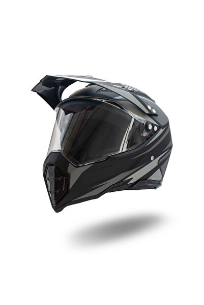 XTR Casca motocross/enduro adulti 128, culoare negru/gri, marime M