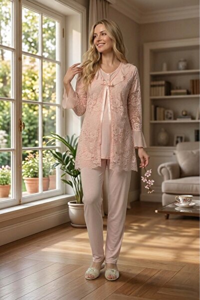 Lohussa New Season Powder Lace Detailed Summer Special Design Maternity Pajam...