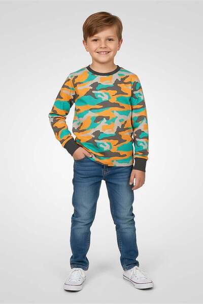 Hamleys تي شيرت للأطفال الصغار برقبة دائرية وأكمام طويلة بنمط التمويه، متعدد ...