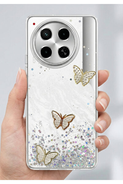 Rivor Tecno Camon 30 Compatible Case with Camera Protrusion, Silvery Butterfl...