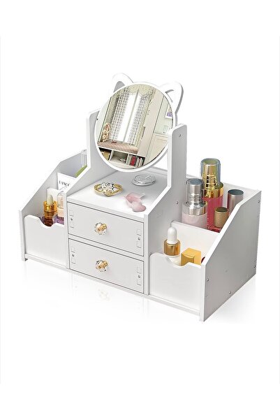 OEM Makeup Organizer with Mirror, 2 Drawers, Multiple Compartments, White