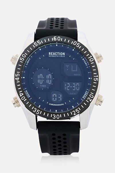 Kenneth Cole ساعة رياكشن مين KRWGP7009005 من السيليكون مقاس 45 ملم، لون أسود