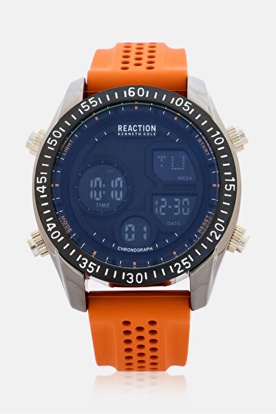 Kenneth Cole ساعة رياكشن مين KRWGP7009002 بحزام سيليكون 43 ملم، برتقالية