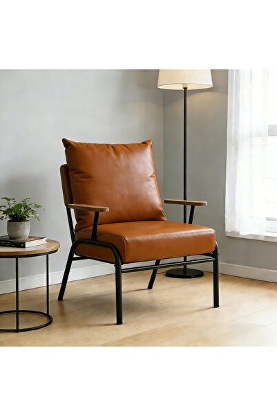 Zztcmp Modern Accent Chair with Metal Frame, Faux Leather Upholstery, and Woo...