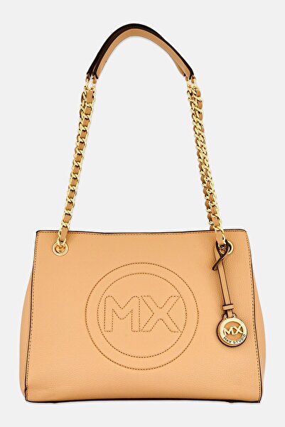Max Studio Women Signature Emblem Pebble Grain Tote Bag, Tan