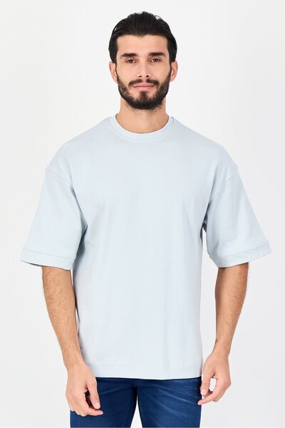 Brave Soul Men Crew Neck Short Sleeve Solid T-Shirt, Light Blue