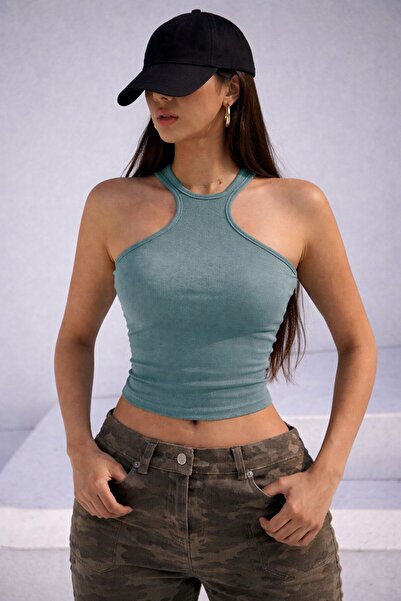 Lucky Line Lisa Women's Ribbed High Collar Cotton Lycra Crop Tank Top