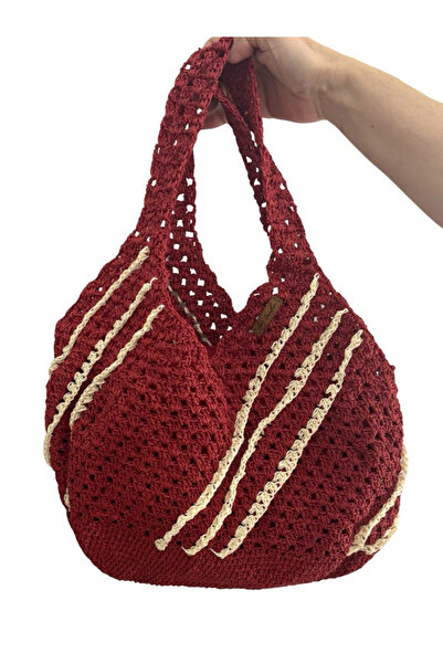 Emelin El Emekleri Striped Paper String Knitted Bag