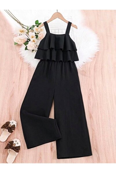 shop Siyah dokuma kız çocuk tulum pantolon