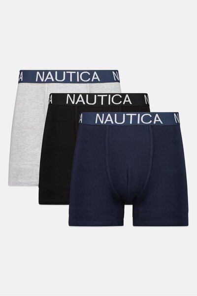 Nautica Men 3 Pack Brand Logo Boxer Brief, Multicolor