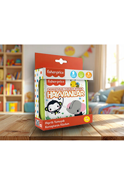 FISHER PRICE Konuşturan Bebek Kitabı Hışırtılı Sesli, Duyusal, Zeka Gelişim 0-3 Yaş Kitap Eğitim Seti (Hayvanlar)