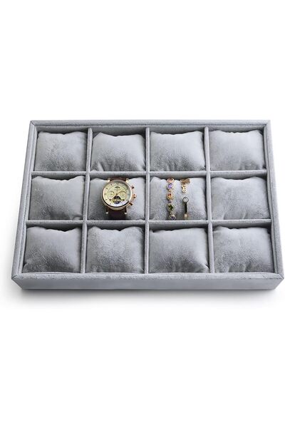 Arabest Velvet 12-slot Jewellery Box,with Removable Pillow Organizer Tray
