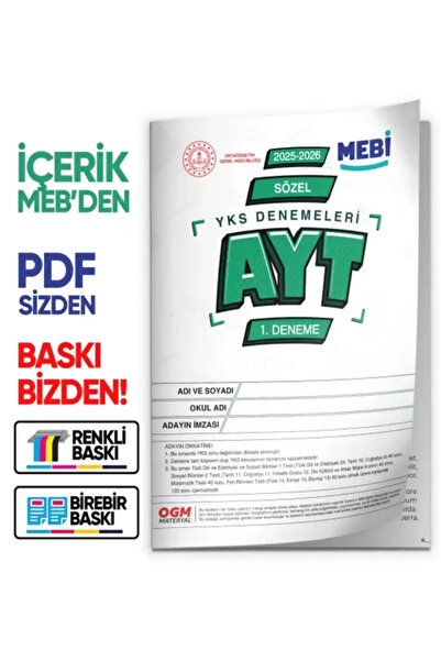 Karakutu Yayınları 2026 ÖSYM YKS-AYT SÖZEL MEBİ ONLİNE Türkiye Geneli 1. Dene...