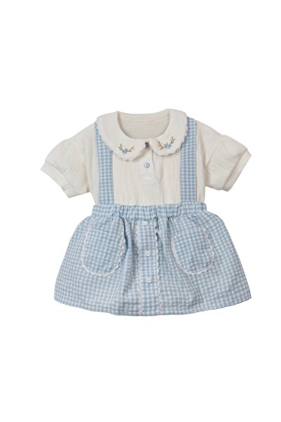 LittleElephant Baby Girl Collar Embroidered Salopet Dress