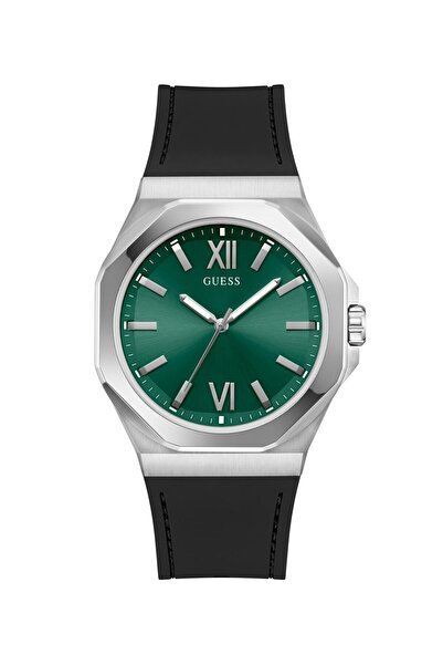 Guess Mens Black Silver Tone Analog Watch