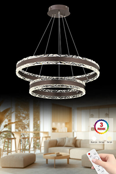İstanbul Avize Claire Bronz Çift Katlı Kumandalı 3 Renk Ledli Modern Lüx Led ...