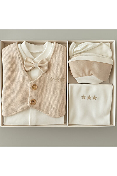 Mou&Kou 5-Piece Baby Boy Mevlütlük Set – Stylish Hospital Discharge & Holiday Set with Bow Tie and Vest (0-3 Months)