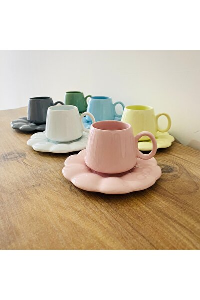 Nokta Türk Kahvesi Fincan Takımı Papatya Elit serisi 12 parça 6 kişilik 6 Renkli