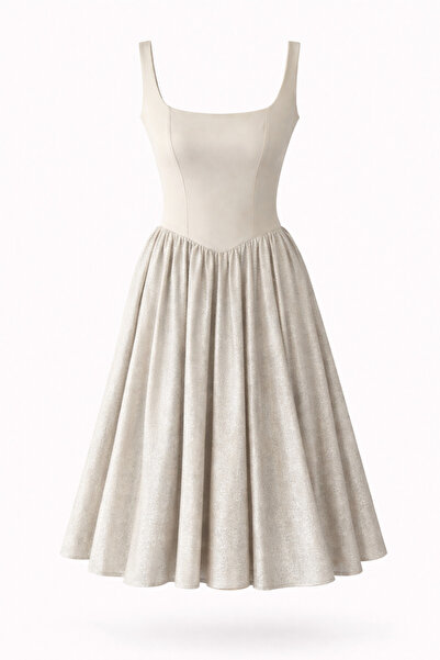 Retrobird 50S Belle Corset Midi Dress Women's Silvery Cream