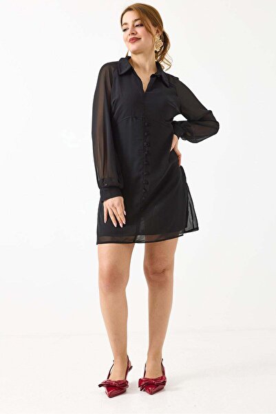 Raneel Kazançlı Alışveriş Women Shirt Collar Plain Woven Long Sleeve Chiffon ...