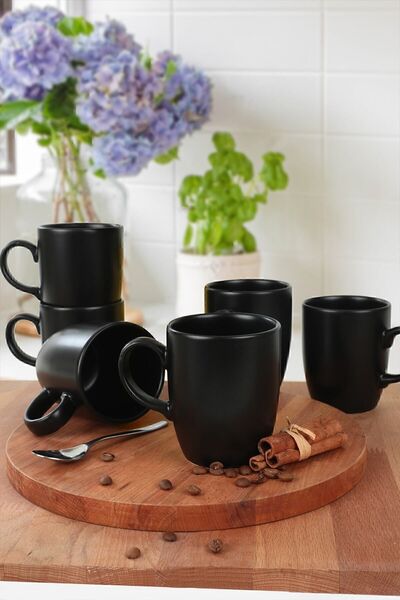 Karçiçeği Home Ceramic Matte Black Cloud Mug 9 cm 6 Pieces