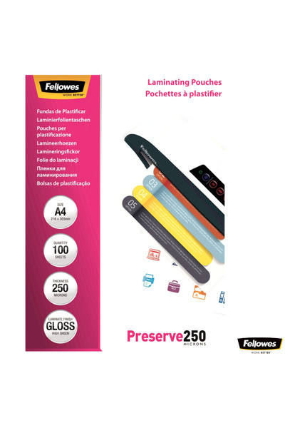 Fellowes Set de 100 de folii de laminare Preserve, format A4, 250 microni, fi...