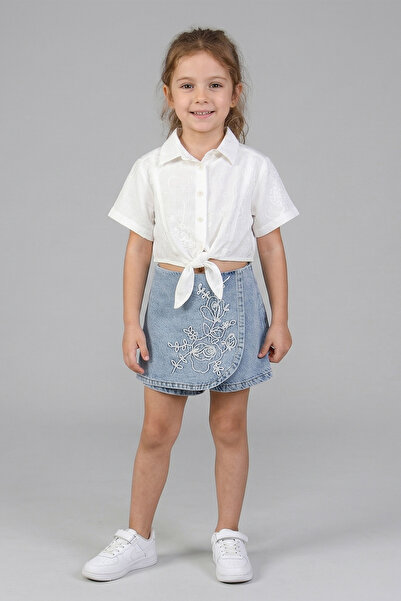 Dmb Момичешки комплект: дънкови къси панталони и риза с връзки отпред