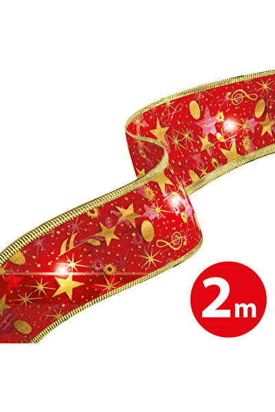 FAMİLY LED Christmas ribbon - red - 2 m x 5 cm - 2 x AA