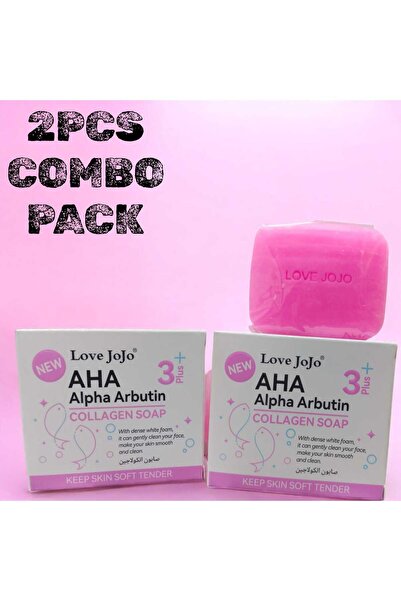 LOVE JOJO مجموعة من قطعتين: صابون AHA 3+ مع ألفا أربوتين والكولاجين لتفتيح ال...