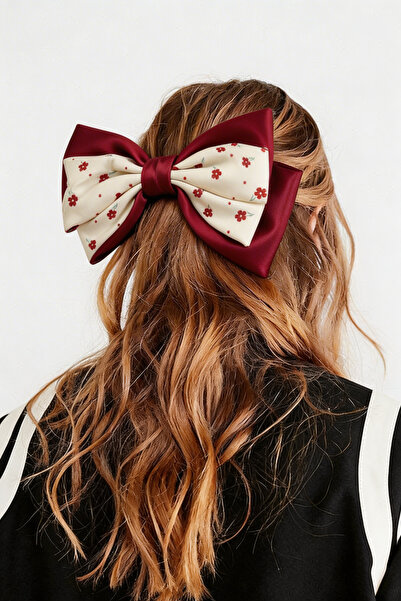 Katia&Bony Girl's Floral Bow Automatic Buckle Ecru-Burgundy