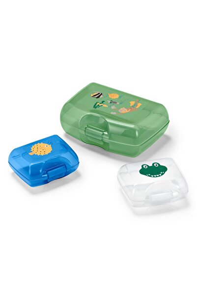 Tchibo 3 Piece Graphic Print Lunchboxes, Green Combo