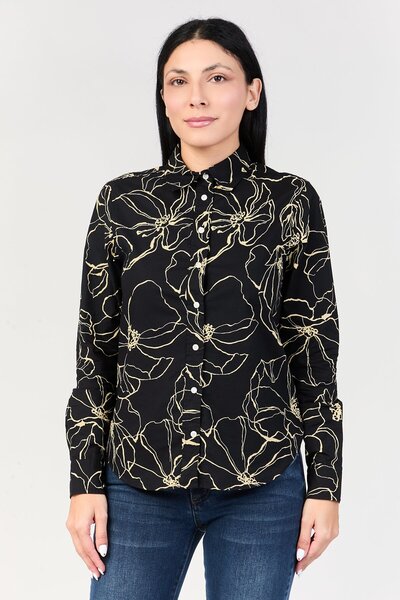 Gant Women Pointed Collar Long Sleeve Floral Print Casual Shirt, Multicolor