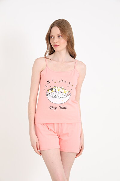 ELİTOL Дамски комплект от памучна ликра с тънки презрамки и къси панталони