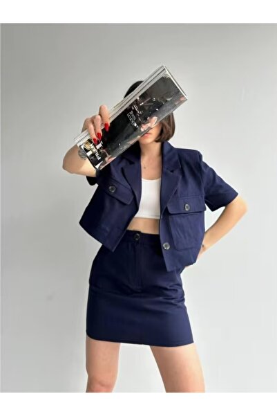 GAMZE ALPTEKİN Jachetă premium din gabardină din bumbac 100% cu fustă mini cu...