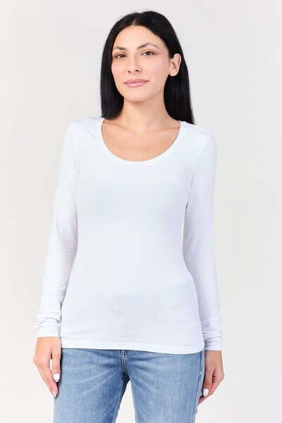 Gant Women Scoop Neck Plain Long Sleeve T-Shirt, White