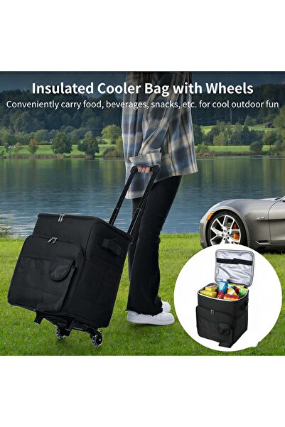 YESMAX صندوق تبريد كبير بعجلات وحزام سحب سعة 42 لتر، مقاوم للماء، قابل للطي، ...