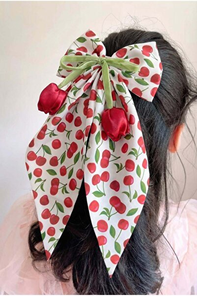 Katia&Bony مشبك أوتوماتيكي بفيونكة على شكل كرز باللون الأبيض