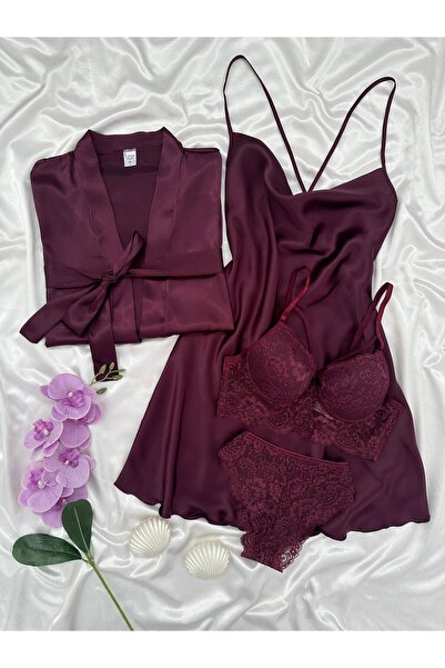 Lena Homewears Set de cămașă de noapte și halat din satin Jasmin pentru femei