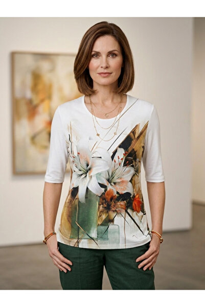 YXL COLLECTION Γυναικείο μπλουζάκι μεγάλου μεγέθους ελαστικό ύφασμα με λαιμόκ...