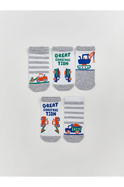 LC Waikiki Rmz Gi̇yi̇m Farkiyla Embroidered Boys' Booties Socks 5-Pack